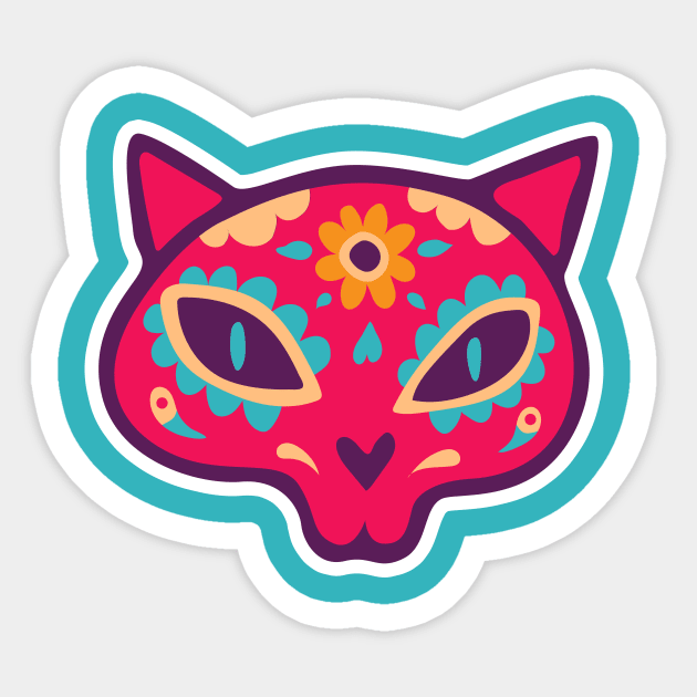 Day of the Dead Sugar Skull Cat Sticker by SLAG_Creative